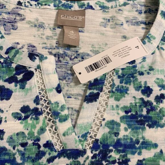 Chico's Top Women's Size 4 (2x) Vintage Texture Notch Neck Tunic 3/4 Sleeve NWT - Picture 3 of 7